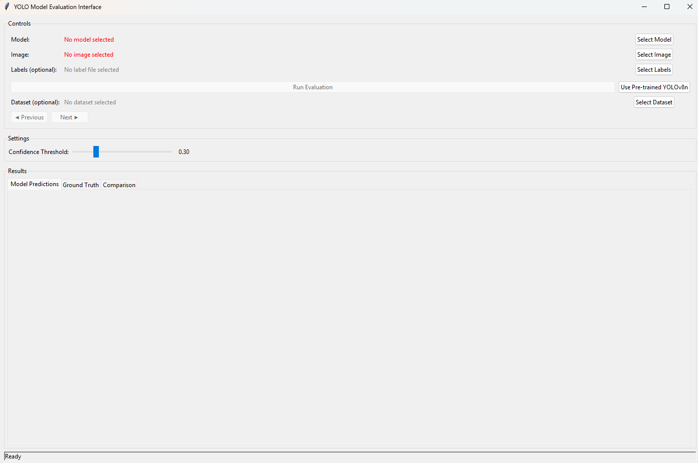 Model Evaluation Interface Main Window